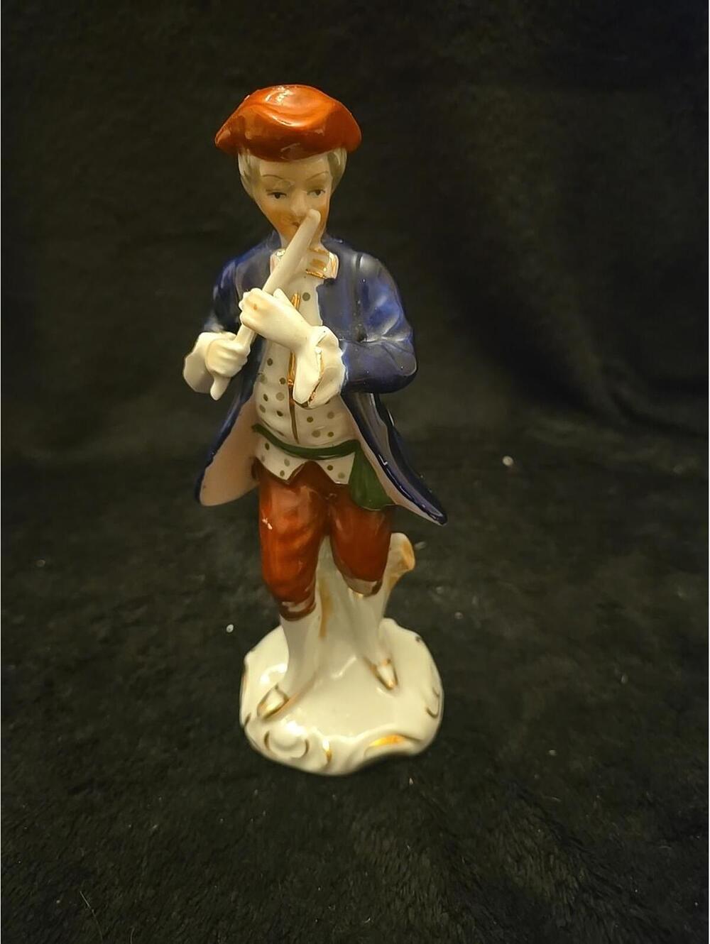 Vintage Occupied Japan Hand Painted Victorian Man Playing Flute Ceramic Figurine